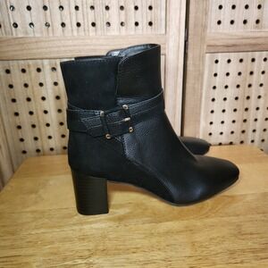 C P Black Boots Wrap-around Buckel Block Heel Size 7 1/2 M Mila Dress Business